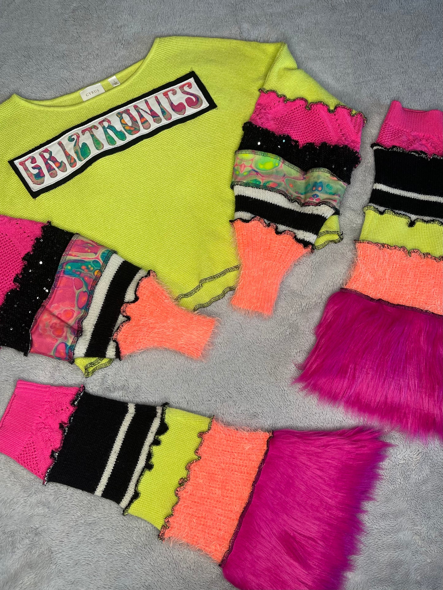 Neon Yellow Griztronics Mushroom Top With Leg Warmers Set