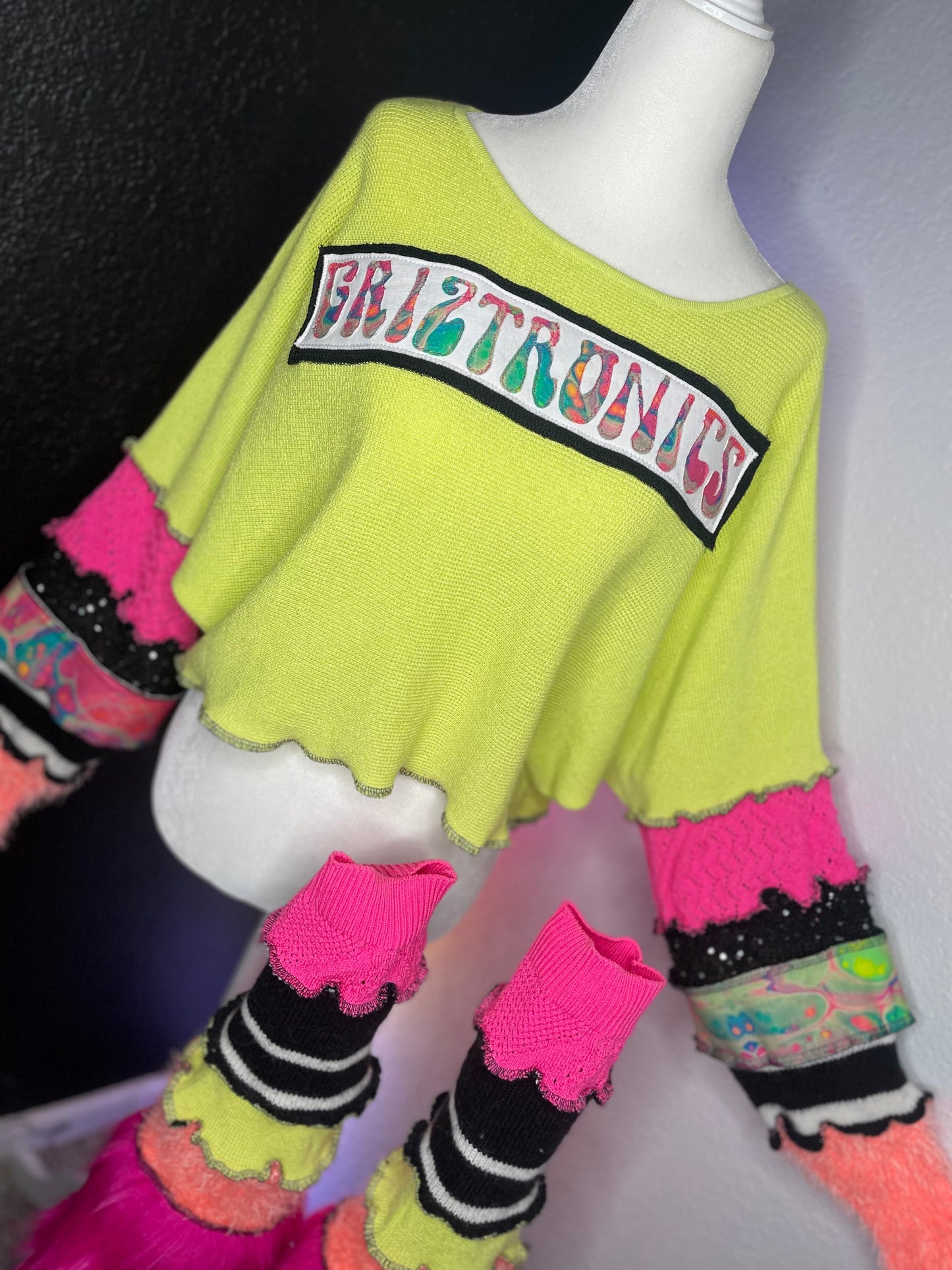 Neon Yellow Griztronics Mushroom Top With Leg Warmers Set