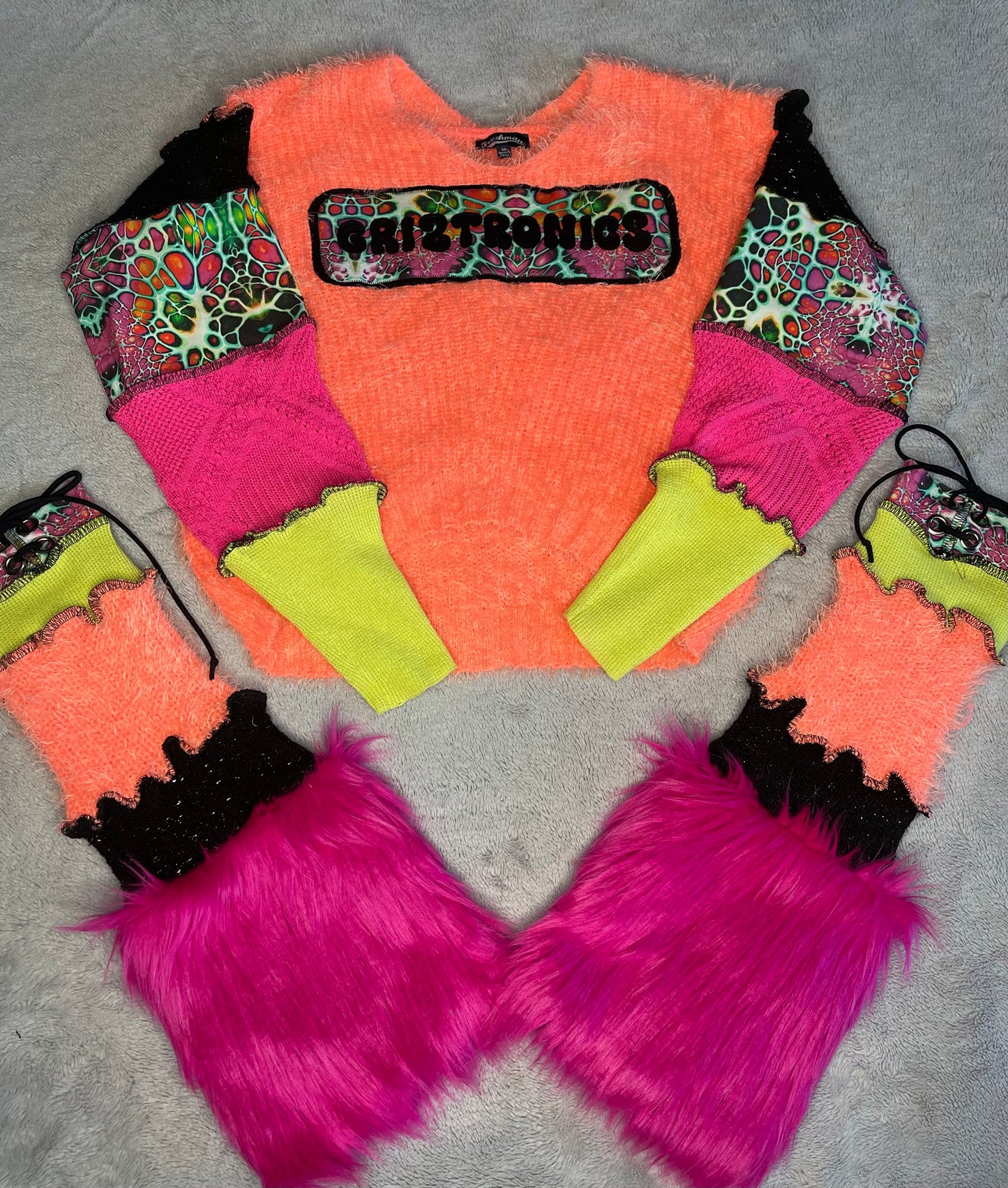 Fuzzy Peach Mushroom Griztronics Sweater and Leg Warmer Set