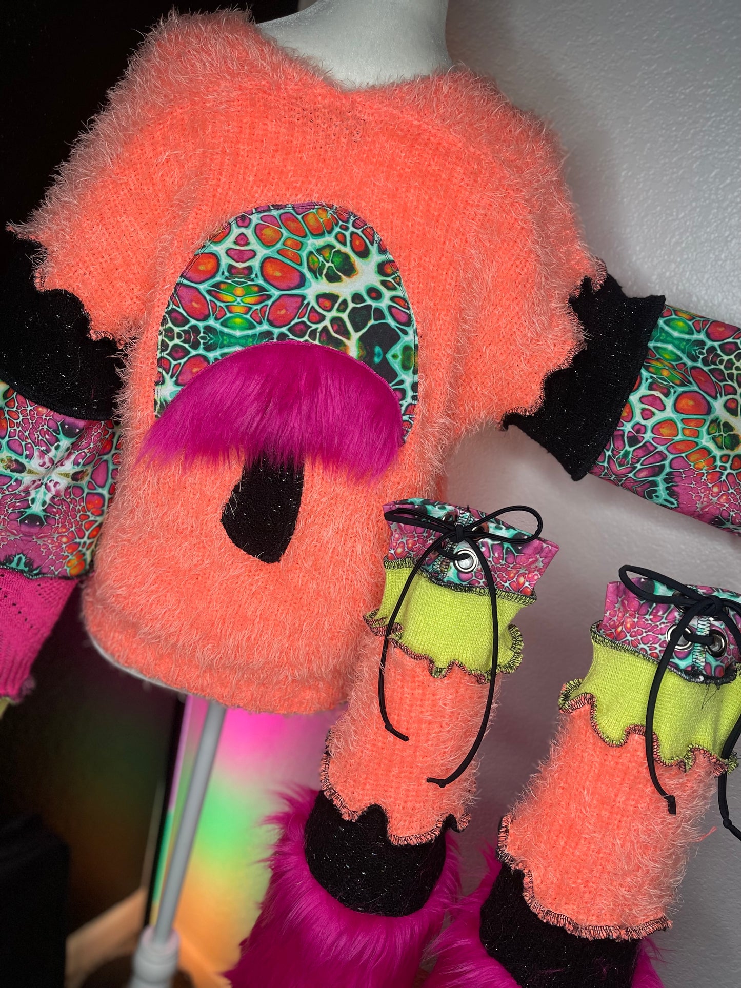 Fuzzy Peach Mushroom Griztronics Sweater and Leg Warmer Set