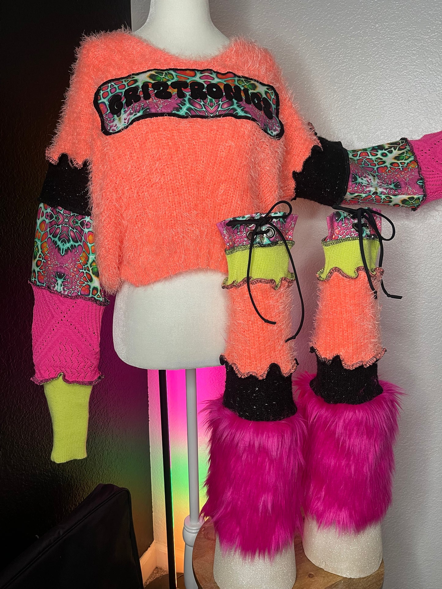 Fuzzy Peach Mushroom Griztronics Sweater and Leg Warmer Set